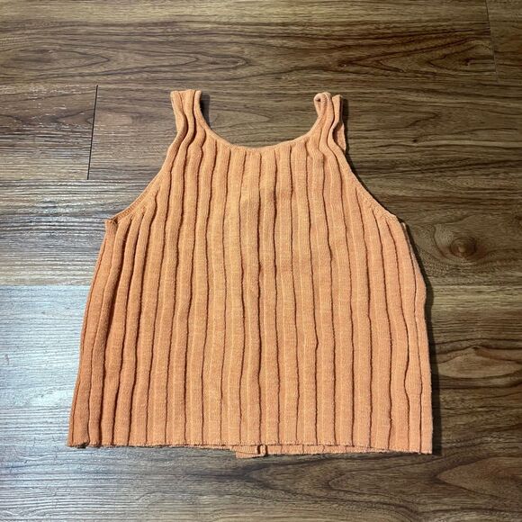 LOFT Ribbed Knit Button Front Sweater Tank Top Cotton Brown Women's Size Large - Picture 5 of 6